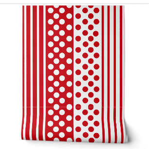 Papel Pintado Lunares Blancos y Rojos Rayas Colores Personalizad