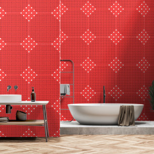 Papel Pintado Lunares de Diamante Rojo Blanco