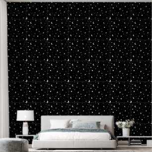 Papel Pintado Lunas y estrellas blancas y negras