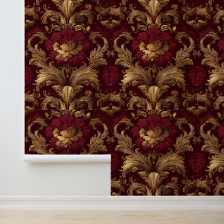 Papel Pintado Luxury Vintage French Baroque Burgundy Gold Floral