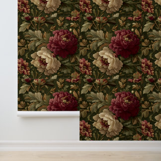 Papel Pintado Luxury Vintage Olive Green Burgundy Beige British