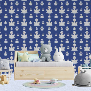 Papel Pintado Madre Cisne Y Sus Bebés Niños Azul Y Blanco