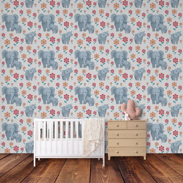 Papel Pintado Madre elefante, cría de flores de bebé (Subido por el creador)