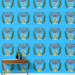 Papel Pintado Magen persa David Menorah<br><div class="desc">Esta imagen fue adaptada de una antigua teja judía persa y cuenta con una menorah con un Magen David (Estrella de David) enmarcado por ramas de olivo. Se han conservado las imperfecciones de la imagen original pintada a mano.</div>