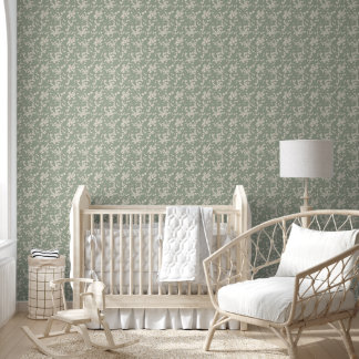 Papel Pintado Magnolia Flor Vintage Romántica Elegante en Verde