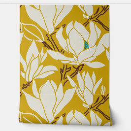 Papel Pintado Magnolia graphic in mustard pattern