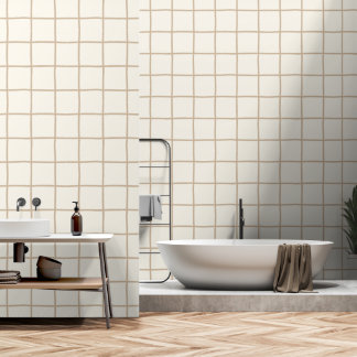 Papel Pintado Malla Cuadrada Beige Claro Minimalista Escandinava