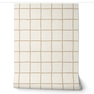 Papel Pintado Malla Cuadrada Beige Claro Minimalista Escandinava