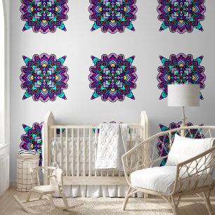 Papel Pintado Mandala azul y púrpura dibujada a mano