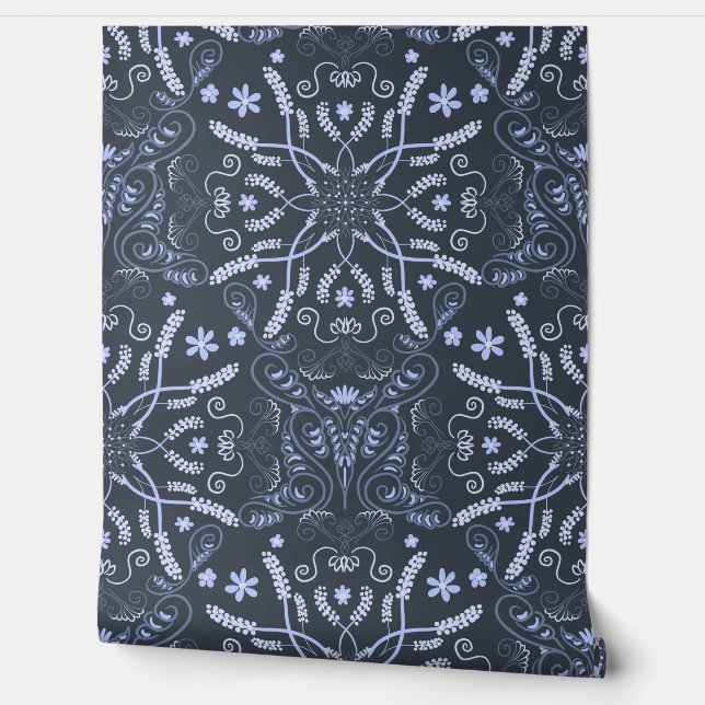 Papel Pintado Mandala Botánica Azul Medianoche (Desenrollar)