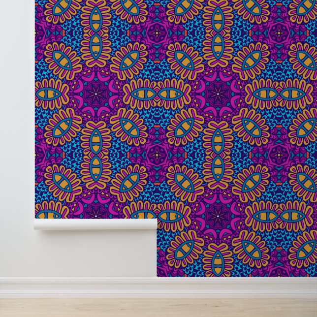 Papel Pintado Mandala festiva Boho morado y rosa (Solicitud)