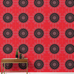 Papel Pintado Mandala rosa Negro Rojo Resumen Floral
