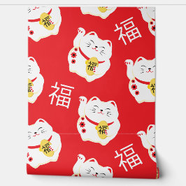 Papel Pintado Maneki Neko Cute Lucky Cat Symbol en rojo