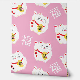 Papel Pintado Maneki Neko lindo gato blanco afortunado