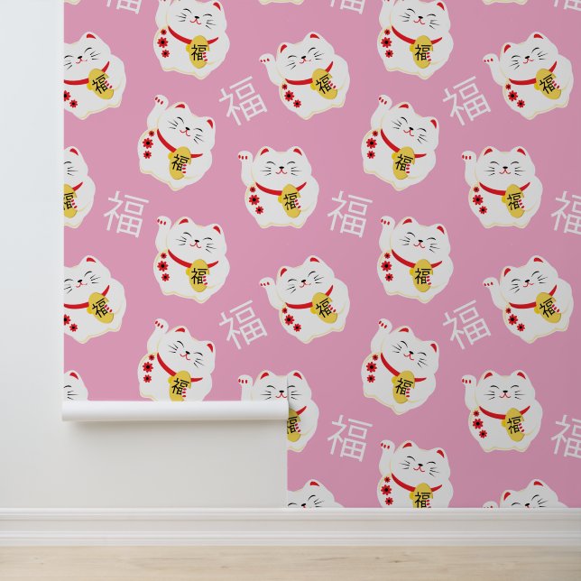 Papel Pintado Maneki Neko lindo gato blanco afortunado (Solicitud)