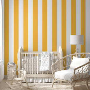 Papel Pintado Mango azafrán amplio, mariposa y franjas blancas
