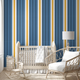 Papel Pintado Mango azafrán ancho, rayas azul y blanco turbio