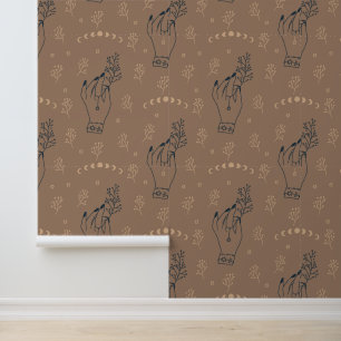 Papel Pintado Mano Celestial Mística Patrón Botánico Sin Costura