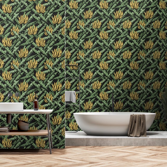 Papel Pintado Mano dibujada de exóticos conglomerados bananeros  (Baño)