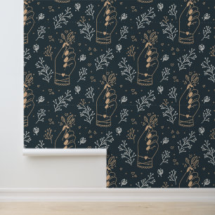 Papel Pintado Mano Mística Corazones Botánico Patrón Sin Costura