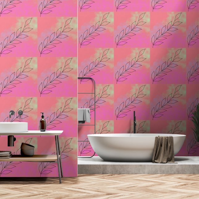Papel Pintado Mano Pintada Floral Rosa y Palo (Baño)