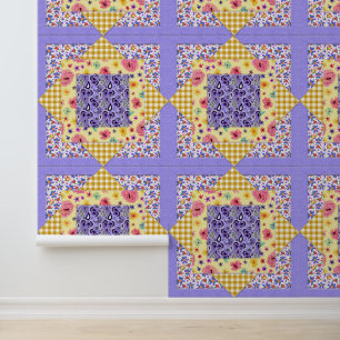 Papel Pintado Manta acolchada de gingham amarillo estilo cottage