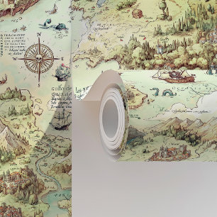 Papel Pintado Mapa Antiguo de Aventuras Piratas y Castillos