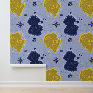 Papel Pintado Mapa Náutico Azul y Amarillo de Bon Voyage