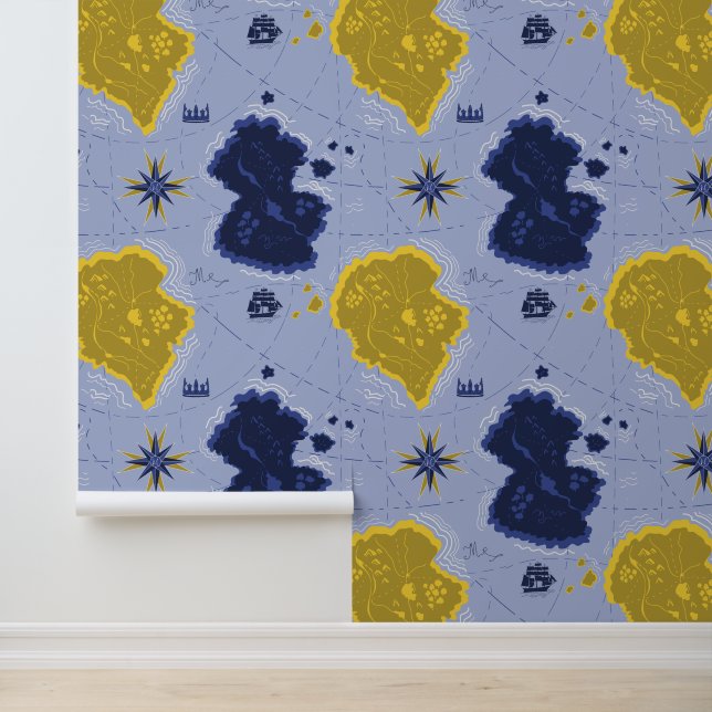 Papel Pintado Mapa Náutico Azul y Amarillo de Bon Voyage (Solicitud)
