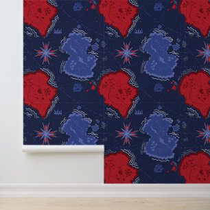 Papel Pintado Mapa Náutico Rojo y Azul de Bon Voyage