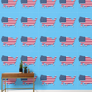 Papel Pintado Mapa Patriótico de EEUU y bandera Patrón rojo blan