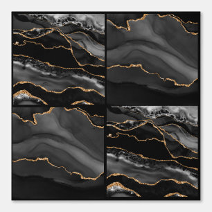 Papel Pintado Marble Agate Black and Gold Checkers