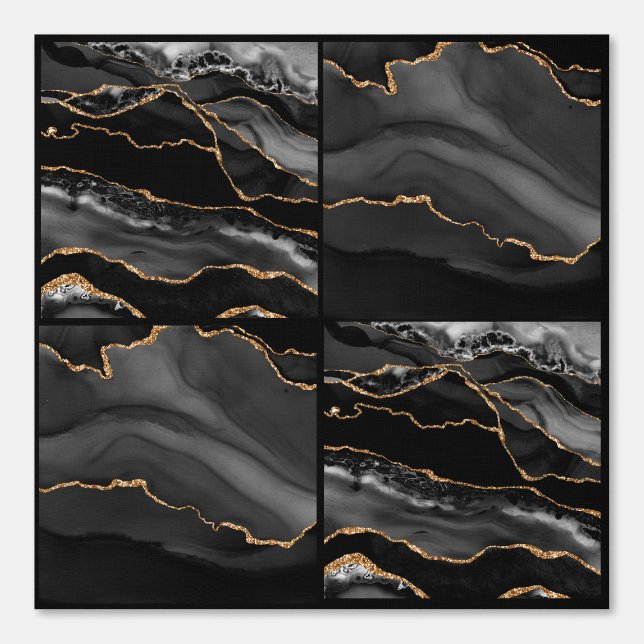 Papel Pintado Marble Agate Black and Gold Checkers (Anverso)