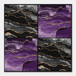 Papel Pintado Marble Agate Black and Purple Checkers