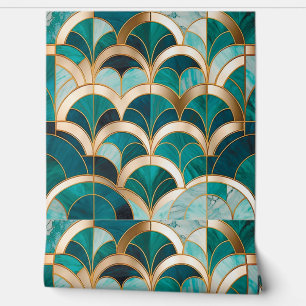 Papel Pintado Marble de lujo Mosaico Art Deco Turquesa Oro Azul