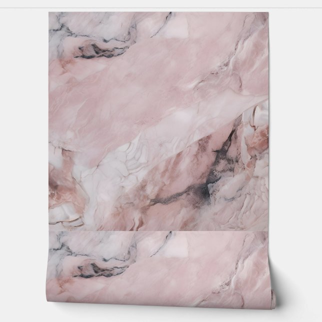 Papel Pintado Marble negro y rosa suave de lujo (Desenrollar)