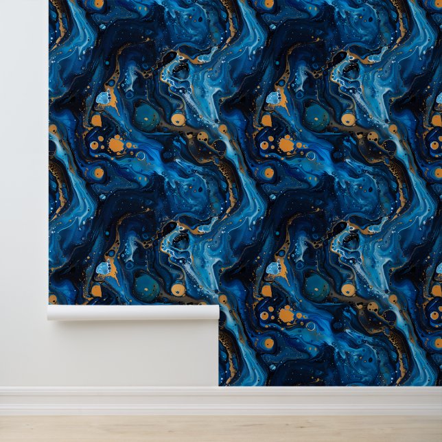 Papel Pintado Marble Paint Pour Efecto Midnight Blue Gold (Solicitud)