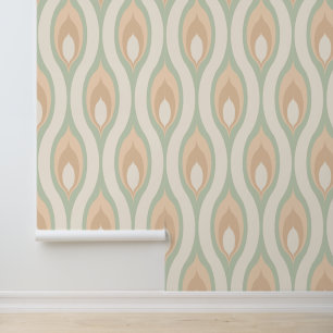 Papel Pintado Marfil Beige Olive Sage Green Tan Ogee Wave Patter