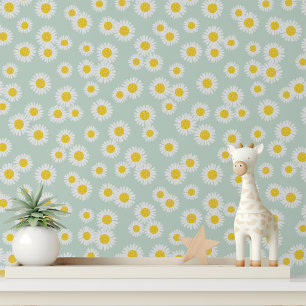 Papel Pintado Margarita Blanca Verde Pastel Pega y Despega