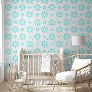 Papel Pintado Margarita delicada blanca y turquesa, patrón de pu