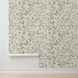 Papel Pintado Margaritas en blanco y marrón sobre blanco apagado