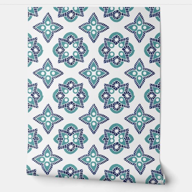 Papel Pintado marina turquesa y blanco (Desenrollar)