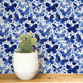 Papel Pintado Mariposa acuarela arte azul y blanco