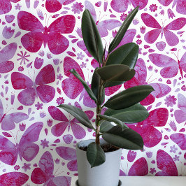 Papel Pintado Mariposa acuarela arte rosa y blanco