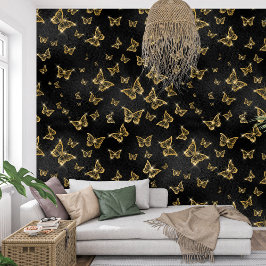 Papel Pintado Mariposa esparcal negra real y dorada