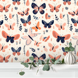 Papel Pintado Mariposa Floral Naranja Azul Divertida