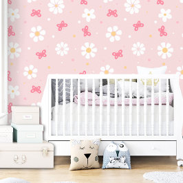 Papel Pintado Mariposa rosa cúrcuta Chica niños floral