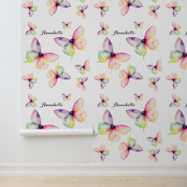 Papel Pintado Mariposa rosa delgada en colores arcoiris pasteles