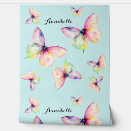 Papel Pintado Mariposa rosa delgada en colores arcoiris pasteles