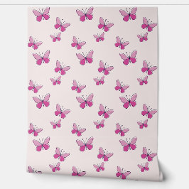 Papel Pintado Mariposa rosa juguetona insectos estilo Doodle